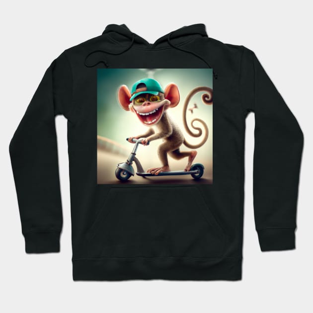 Cheeky Monkey on Kick Scooter Hoodie by yellowveggiez